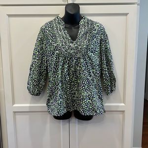 LILLY PULITZER Green Thrill of the Chase Leopard Blouse Large Preppy Bold Ruffle